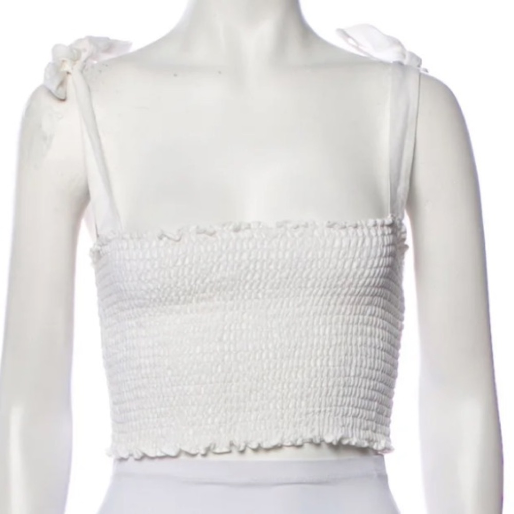 Reformation White Smocked Crop Top